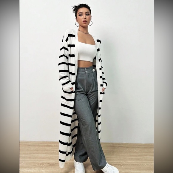 Sweaters - 🍁Striped Pattern Drop Shoulder Duster Cardigan